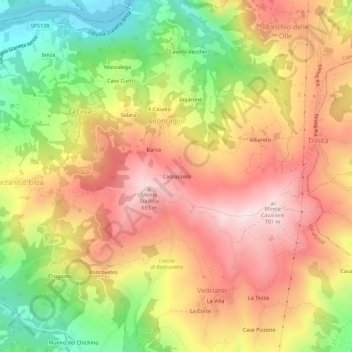 Mapa topográfico Cadrazzolo, altitud, relieve