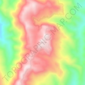 Mapa topográfico Hnahlan, altitud, relieve