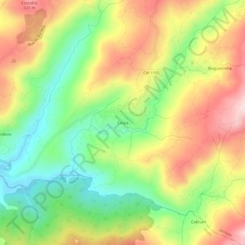 Mapa topográfico Coura, altitud, relieve