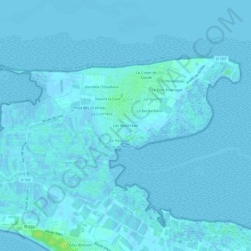 Mapa topográfico Les Martineau, altitud, relieve