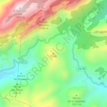 Mapa topográfico 1098, altitud, relieve