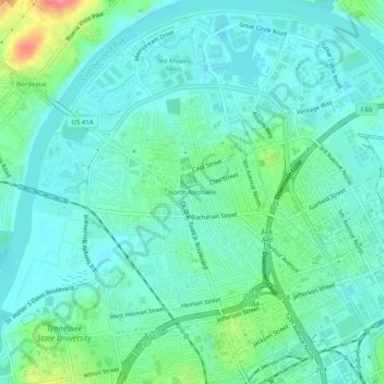 Mapa topográfico North Nashville, altitud, relieve