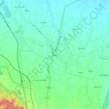 Mapa topográfico Sangar, altitud, relieve