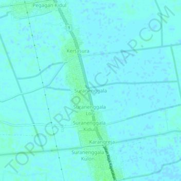 Mapa topográfico Suranenggala, altitud, relieve