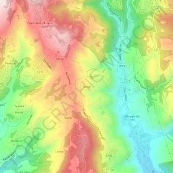 Mapa topográfico Sengie, altitud, relieve