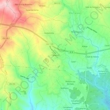 Mapa topográfico Figueira, altitud, relieve