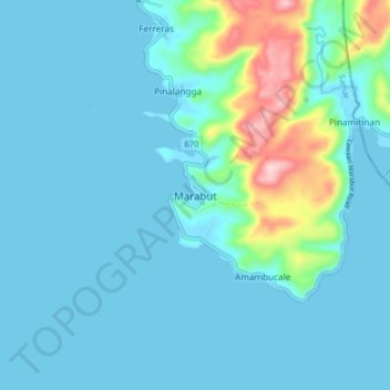Mapa topográfico Marabut, altitud, relieve