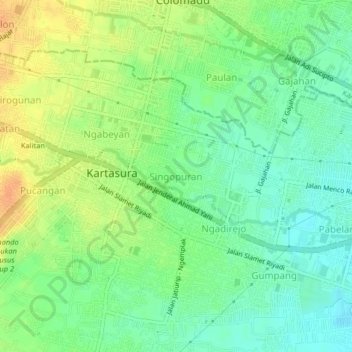 Mapa topográfico Singopuran, altitud, relieve