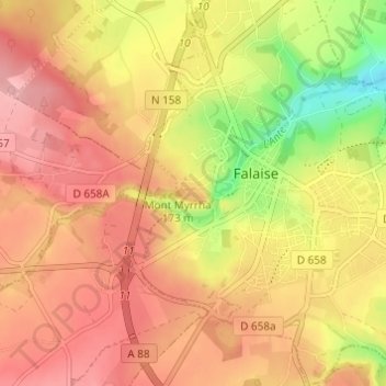 Mapa topográfico Mont Myrrha, altitud, relieve