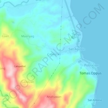 Mapa topográfico Cabascan, altitud, relieve