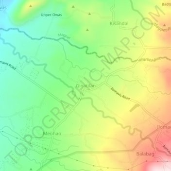 Mapa topográfico Ginatilan, altitud, relieve