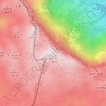 Mapa topográfico Intzako Dorrea, altitud, relieve