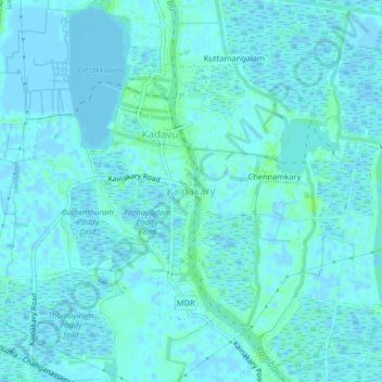 Mapa topográfico Kainakary, altitud, relieve