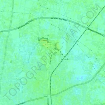 Mapa topográfico Sarnath, altitud, relieve