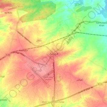 Mapa topográfico Fateh Jang, altitud, relieve