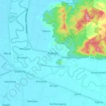 Mapa topográfico Klambu, altitud, relieve