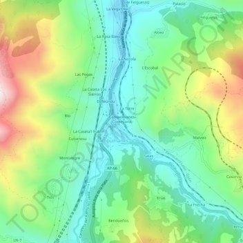 Mapa topográfico Corneyana, altitud, relieve