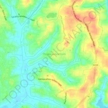 Mapa topográfico Thrikkovilvattom, altitud, relieve