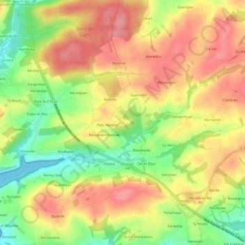 Mapa topográfico Kerliver, altitud, relieve