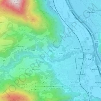 Mapa topográfico Agg, altitud, relieve