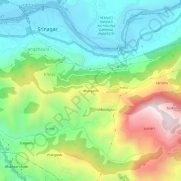 Mapa topográfico dhargaon, altitud, relieve
