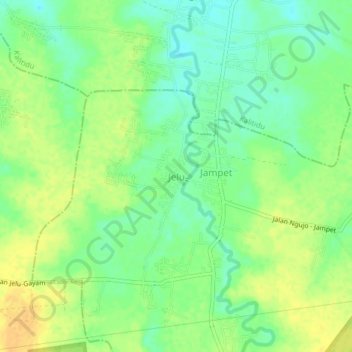 Mapa topográfico Jelu, altitud, relieve