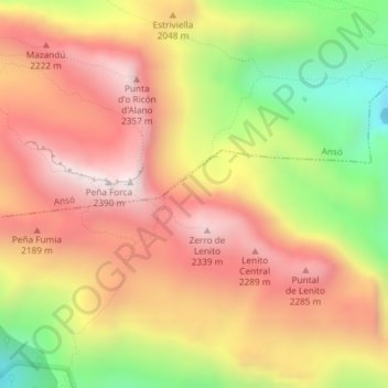 Mapa topográfico Tubo de Lenito, altitud, relieve
