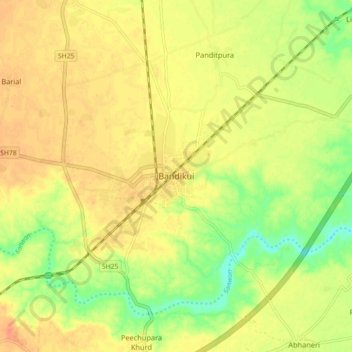 Mapa topográfico Bandikui, altitud, relieve