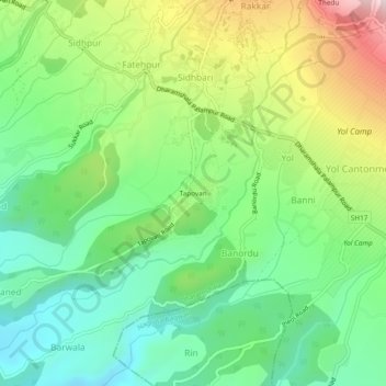 Mapa topográfico Tapovan, altitud, relieve