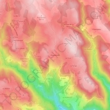 Mapa topográfico Moustoulat, altitud, relieve