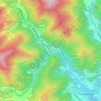 Mapa topográfico Erts, altitud, relieve