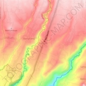 Mapa topográfico Nongan, altitud, relieve
