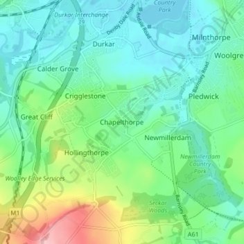 Mapa topográfico Chapelthorpe, altitud, relieve