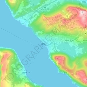 Mapa topográfico Volda, altitud, relieve