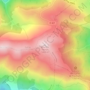 Mapa topográfico Bout De Touron, altitud, relieve