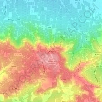 Mapa topográfico La Cattie, altitud, relieve