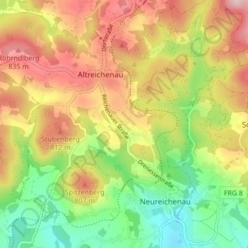 Mapa topográfico Lackerau, altitud, relieve
