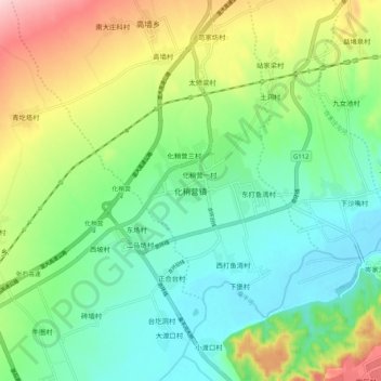 Mapa topográfico Huashaoying, altitud, relieve