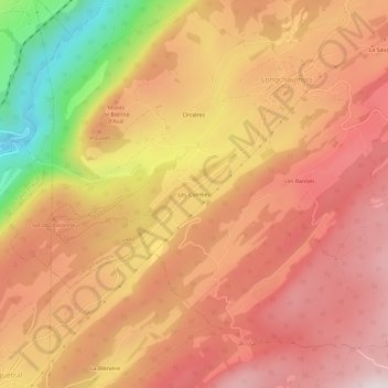 Mapa topográfico Les Combes, altitud, relieve