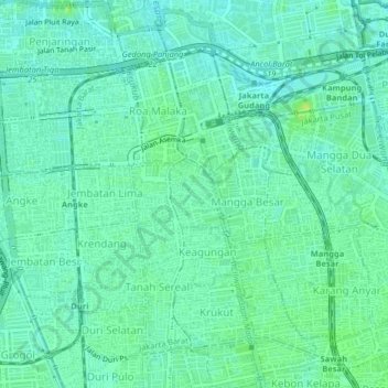 Mapa topográfico Glodok, altitud, relieve