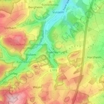 Mapa topográfico Eiserfey, altitud, relieve
