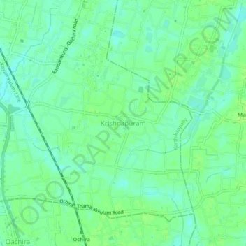 Mapa topográfico Krishnapuram, altitud, relieve