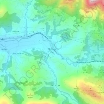 Mapa topográfico Con, altitud, relieve