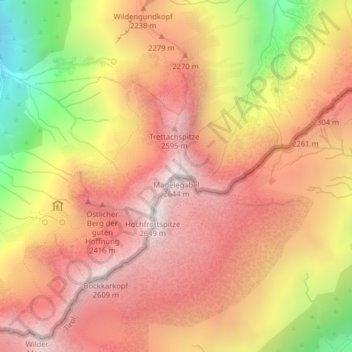 Mapa topográfico Mädelegabel, altitud, relieve
