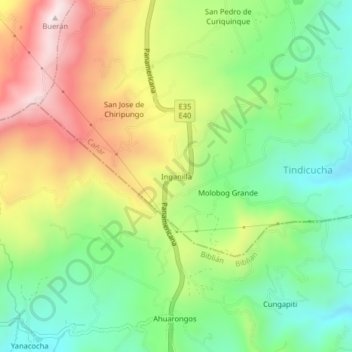 Mapa topográfico Inganilla, altitud, relieve