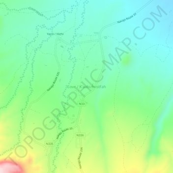 Mapa topográfico Cove, altitud, relieve