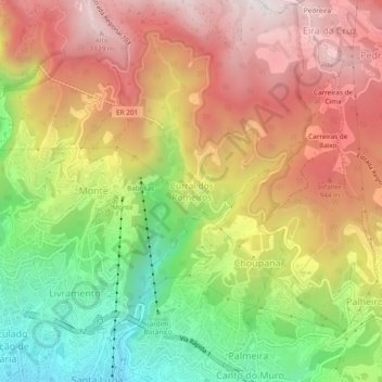 Mapa topográfico Curral dos Romeiros, altitud, relieve