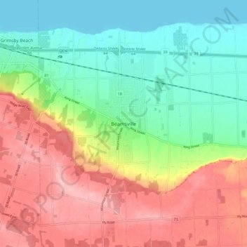 Mapa topográfico Beamsville, altitud, relieve