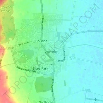 Mapa topográfico Austerby, altitud, relieve