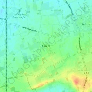 Mapa topográfico Ameke, altitud, relieve